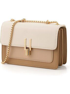 Women's Beige Faux Leather Purses Designer Style Color-Block Crossbody Bags